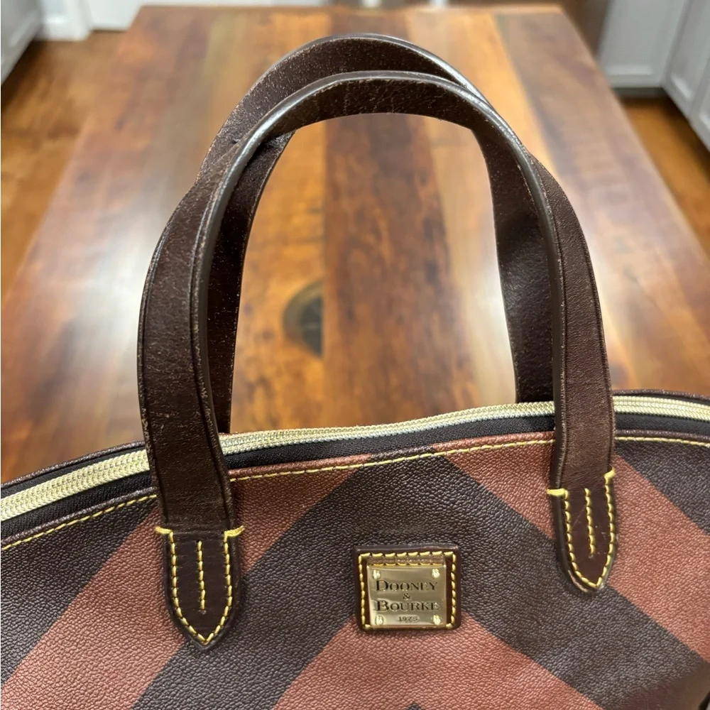 Dooney & Bourke Gabriella Brown Chevron Satchel Purse with Dust Bag
